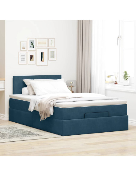 Pouf Letto con Materasso Blu Scuro 120x190 cm Velluto