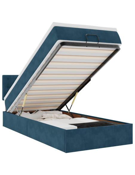 Pouf Letto con Materasso e LED Blu Scuro 80x200cm in Velluto