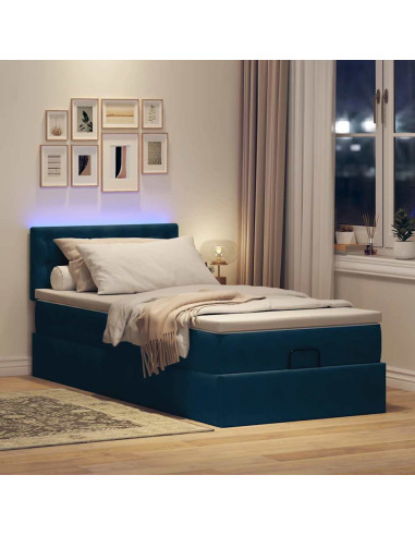 Pouf Letto con Materasso e LED Blu Scuro 80x200cm in Velluto