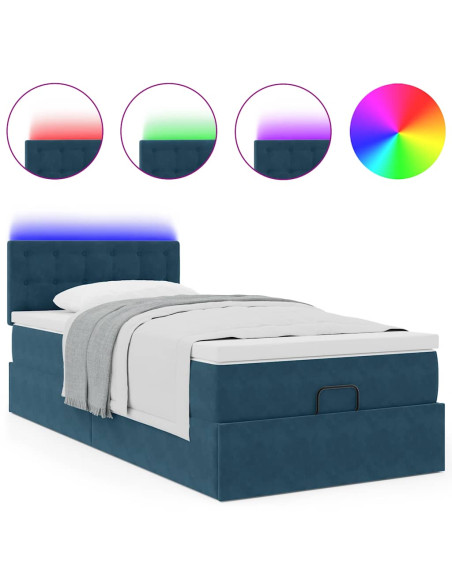 Pouf Letto con Materasso e LED Blu Scuro 80x200cm in Velluto