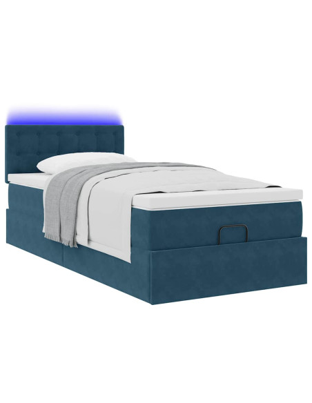 Pouf Letto con Materasso e LED Blu Scuro 80x200cm in Velluto