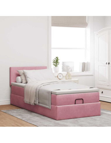 Struttura Letto Pouf con Materasso Rosa 80x200 cm Velluto