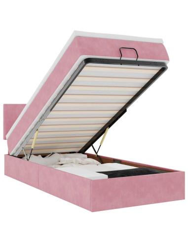 Pouf Letto con Materasso e LED Rosa 80x200cm in Velluto