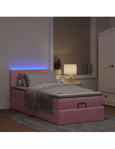Pouf Letto con Materasso e LED Rosa 80x200cm in Velluto