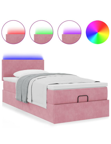 Pouf Letto con Materasso e LED Rosa 80x200cm in Velluto