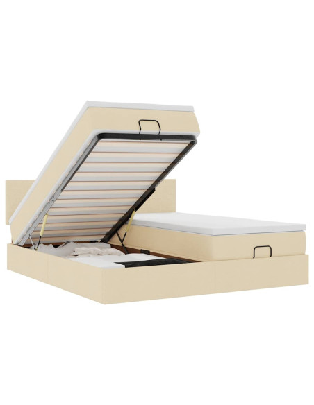 Struttura Letto Pouf con Materassi Crema 180x200 cm in Tessuto