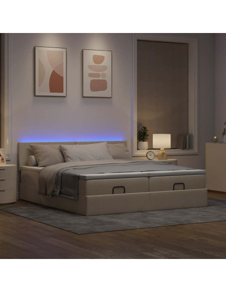 Struttura Letto Pouf con Materassi Crema 180x200 cm in Tessuto