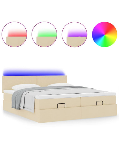 Struttura Letto Pouf con Materassi Crema 180x200 cm in Tessuto