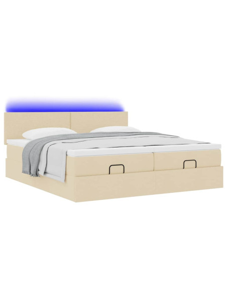 Struttura Letto Pouf con Materassi Crema 180x200 cm in Tessuto