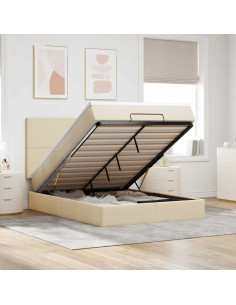 Struttura Letto Pouf con Materasso Crema 140x190 cm in Tessuto