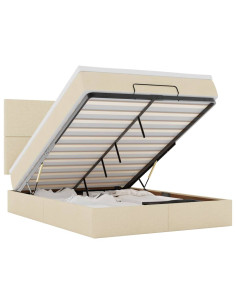 Struttura Letto Pouf con Materasso Crema 140x190 cm in Tessuto 2