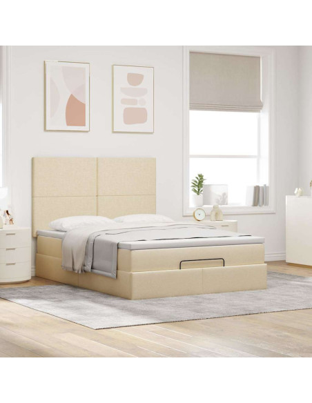 Struttura Letto Pouf con Materasso Crema 140x190 cm in Tessuto