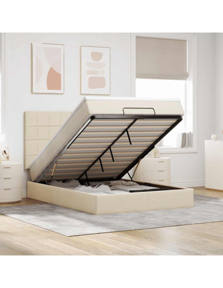 Struttura Letto Pouf con Materasso Crema 140x190 cm in Tessuto