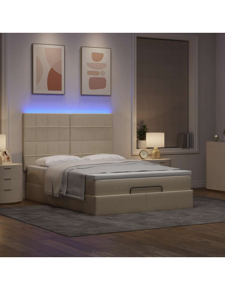 Struttura Letto Pouf con Materasso Crema 140x190 cm in Tessuto