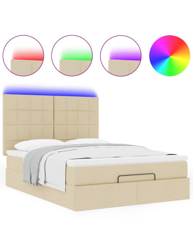 Struttura Letto Pouf con Materasso Crema 140x190 cm in Tessuto