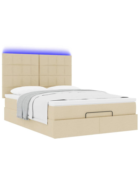 Struttura Letto Pouf con Materasso Crema 140x190 cm in Tessuto