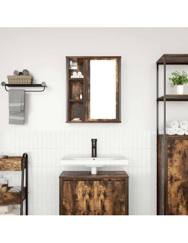 Pensile da Bagno con Specchio Rovere Fumo 50x21x60 cm