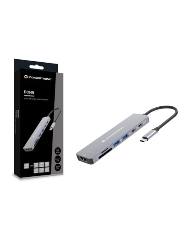 Conceptronic DONN28G replicatore di porte e docking station per laptop Cablato USB 3.2 Gen 1 (3.1 Gen 1) Type-C Grigio