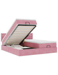 Struttura Letto Pouf con Materassi Rosa 160x200 cm Velluto 2