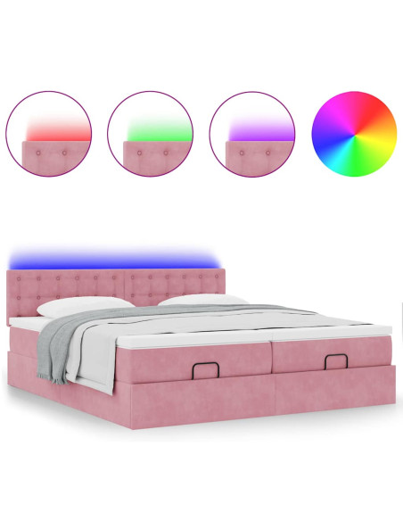 Struttura Letto Pouf con Materassi Rosa 160x200 cm Velluto