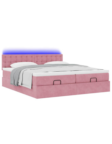 Struttura Letto Pouf con Materassi Rosa 160x200 cm Velluto