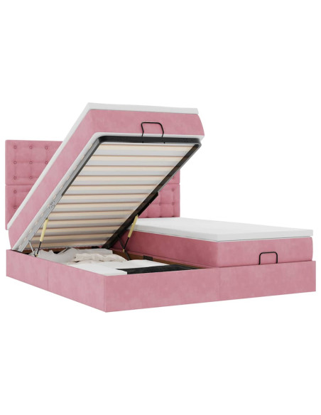 Struttura Letto Pouf con Materassi Rosa 160x200 cm Velluto