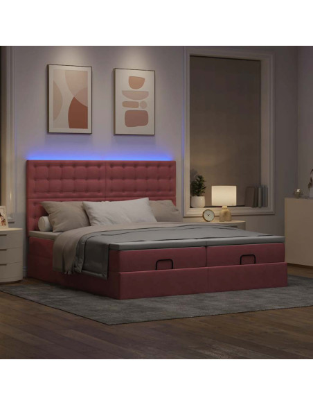 Struttura Letto Pouf con Materassi Rosa 160x200 cm Velluto