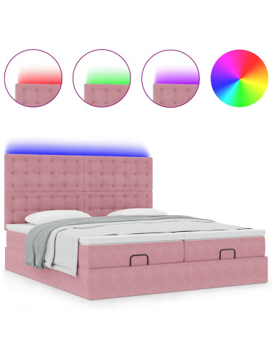 Struttura Letto Pouf con Materassi Rosa 160x200 cm Velluto