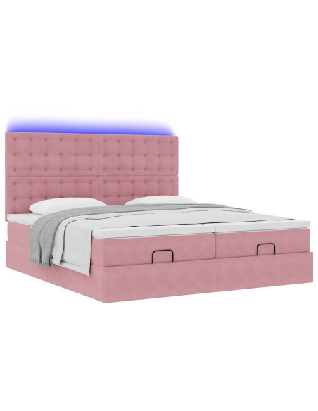 Struttura Letto Pouf con Materassi Rosa 160x200 cm Velluto