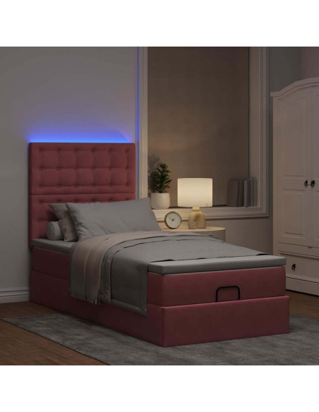 Struttura Letto Pouf con Materassi Rosa 80x200 cm Velluto