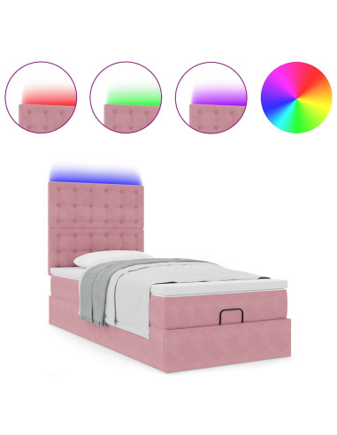 Struttura Letto Pouf con Materassi Rosa 80x200 cm Velluto