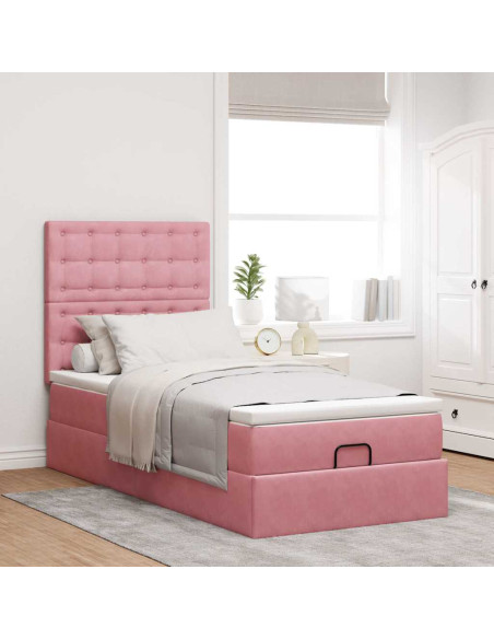 Struttura Letto Pouf con Materassi Rosa 80x200 cm Velluto