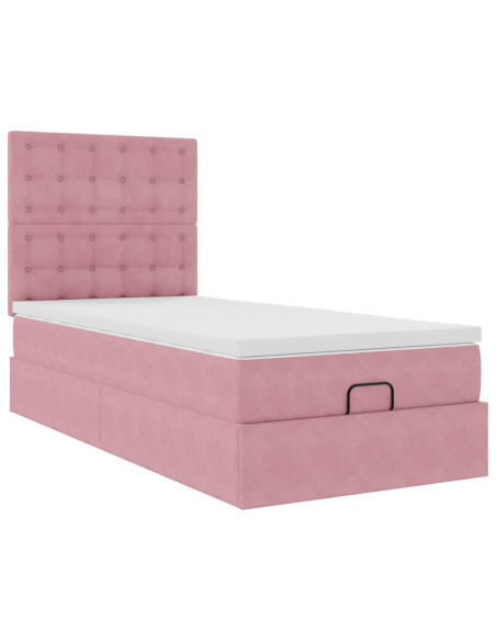 Struttura Letto Pouf con Materassi Rosa 80x200 cm Velluto