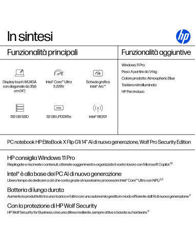 HP EliteBook X Flip G1i Next Gen AI PC Wolf Pro Security Edition Copilot+ PC Intel Core Ultra 5 228V Ibrido (2 in 1) 35,6 cm (14
