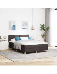 Letto a Sorgente LED con led Marrone Scuro 140 x 190 cm Tessuto