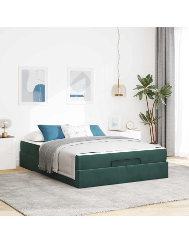 Struttura letto con materasso con materasso 2 pcs Verde Velluto