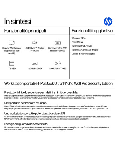 HP ZBook Ultra G1a Copilot+ PC AMD Ryzen AI Max PRO 385 Workstation mobile 35,6 cm (14") WUXGA 32 GB LPDDR5x-SDRAM 1 TB SSD Wi-F