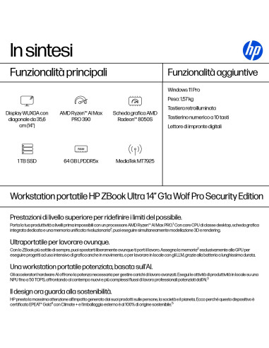 HP ZBook Ultra G1a Copilot+ PC AMD Ryzen AI Max PRO 390 Workstation mobile 35,6 cm (14") WUXGA 64 GB LPDDR5x-SDRAM 1 TB SSD Wi-F