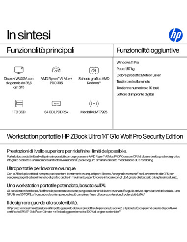 HP ZBook Ultra G1a Copilot+ PC AMD Ryzen AI Max+ PRO 395 Workstation mobile 35,6 cm (14") WUXGA 64 GB LPDDR5x-SDRAM 1 TB SSD Wi-