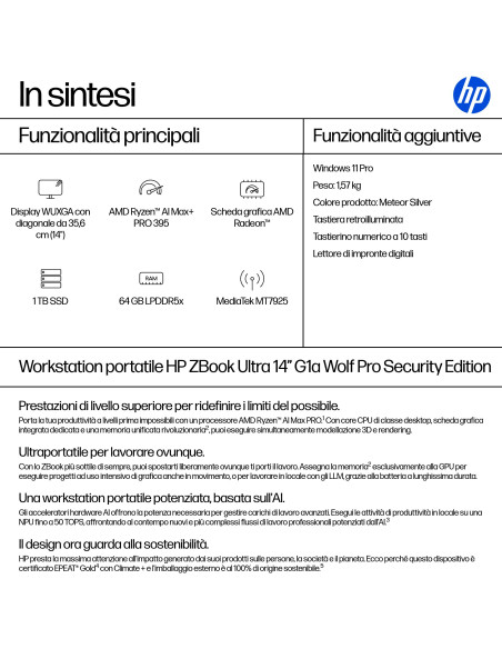HP ZBook Ultra G1a Copilot+ PC AMD Ryzen AI Max+ PRO 395 Workstation mobile 35,6 cm (14") WUXGA 64 GB LPDDR5x-SDRAM 1 TB SSD Wi-