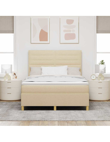 Letto a molle con materasso Crema 140 x 190 cm Tessuto