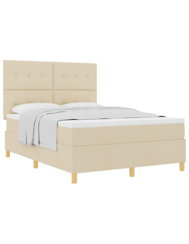 Letto a molle con materasso Crema 140 x 190 cm Tessuto