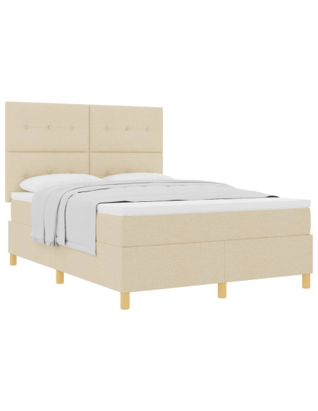Letto a molle con materasso Crema 140 x 190 cm Tessuto