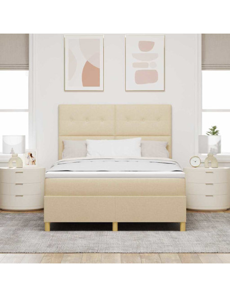Letto a molle con materasso Crema 140 x 190 cm Tessuto