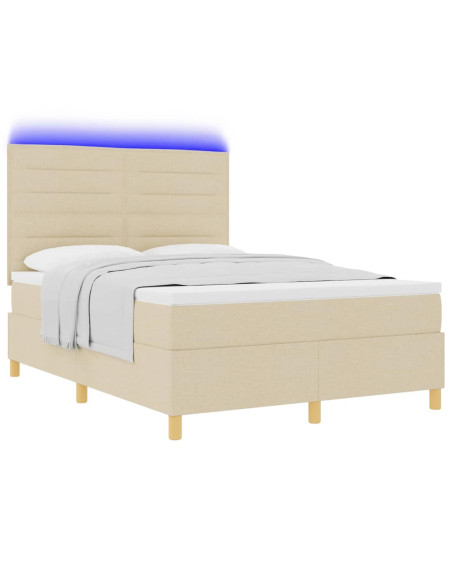 Letto a Sorgente LED con materasso Crema 140 x 190 cm Tessuto