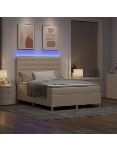 Letto a Sorgente LED con materasso Crema 140 x 190 cm Tessuto