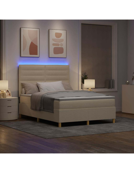 Letto a Sorgente LED con materasso Crema 140 x 190 cm Tessuto