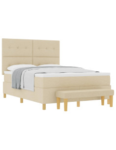 Letto a molle con materasso Crema 140 x 190 cm Tessuto 2