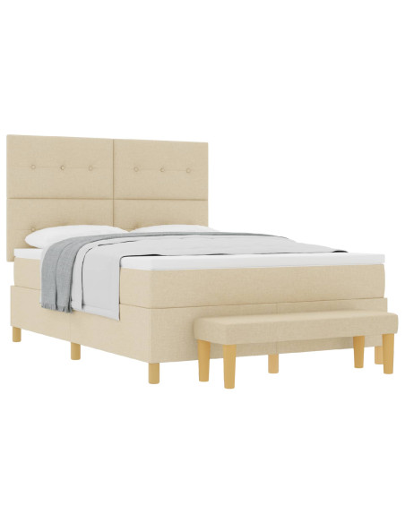 Letto a molle con materasso Crema 140 x 190 cm Tessuto