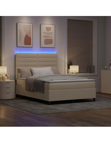 Letto a molle con materasso con led Crema 140 x 190 cm Tessuto
